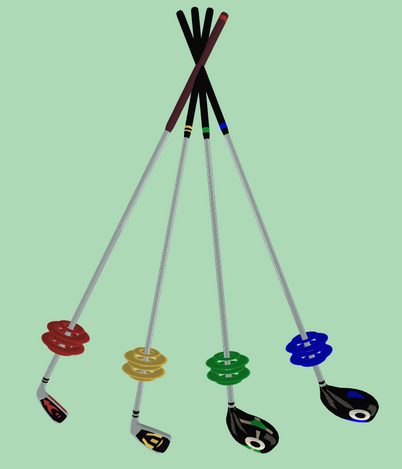 A space-themed set of golf clubs